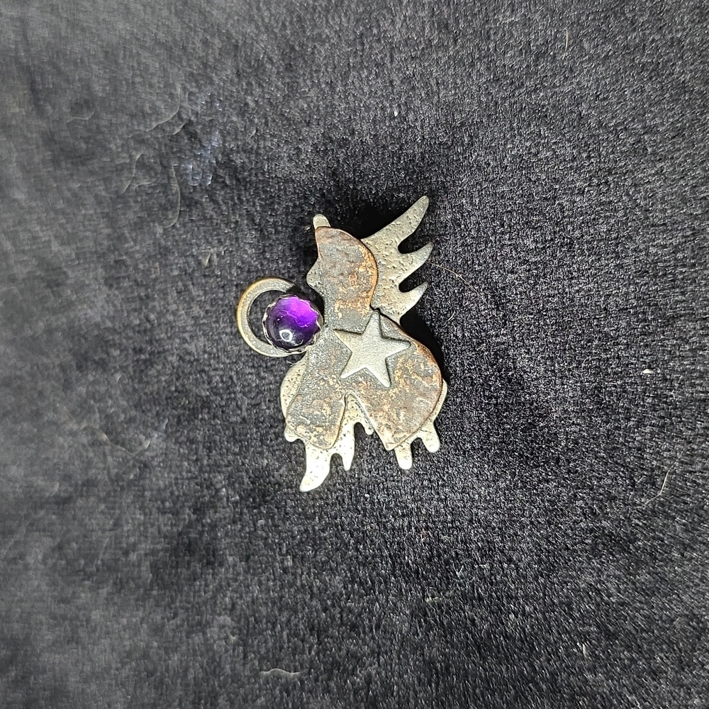 Silver Angel Brooch with Purple Amethyst Gem